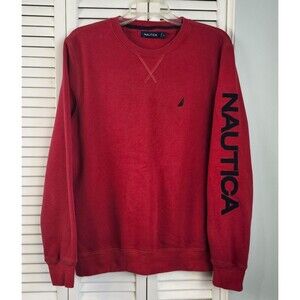 Nautica Pullover Sweatshirt Red Size Small Cotton Blend Crew Neck Logo